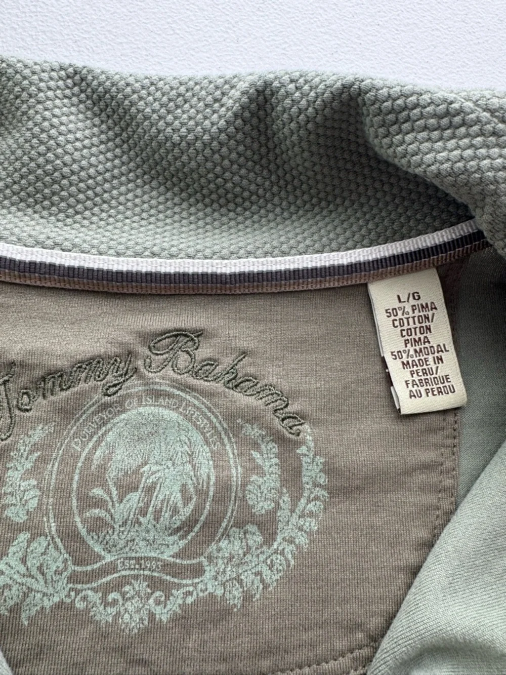 Tommy Bahama Quarter Zip Pullover Mens LSage Green Pima Cotton Modal Mock Neck